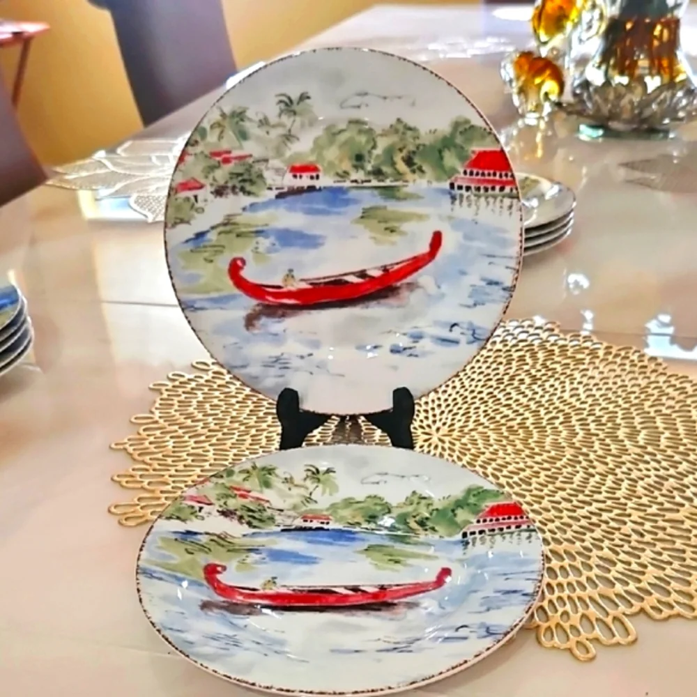 2 Piece Decorative Plates Collectable By PIER 1 IMPORTS Porcelain.